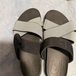 Sorel Black and White Slide Sandals